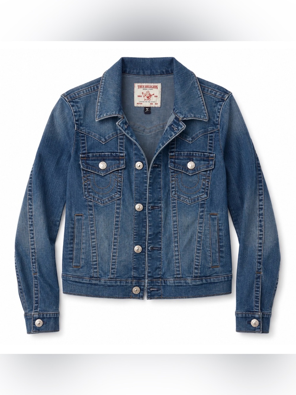 True Religion Women’s Jimmy Denim Trucker Jacket Blue Medium Y2K Western Stretch
